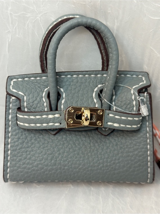Handbags - Luxury -Style Blue-Gray Mini Satchel Charm with Gold Hardware